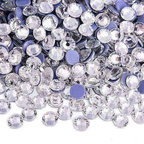 Rockreyoa 1440pcs Hotfix Strasssteine Glas Glitzersteine Kristall Glitzersteine Glas Runde Strasssteine Kleidung-Strasssteine Klar Strasssteine für Diamant Kleidung Schuhe Pinzette 1#Weiß SS10 von Rockreyoa