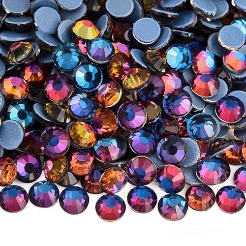 Rockreyoa 1440pcs Hotfix Strasssteine Glas Glitzersteine Kristall Glitzersteine Glas Runde Strasssteine Kleidung-Strasssteine Klar Strasssteine für Diamant Kleidung Schuhe Pinzette Blaue Flamme SS12 von Rockreyoa