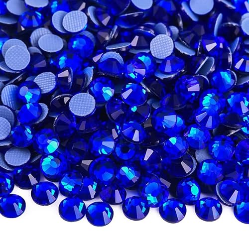 Rockreyoa 1440pcs Hotfix Strasssteine Glas Glitzersteine Kristall Glitzersteine Glas Runde Strasssteine Kleidung-Strasssteine Klar Strasssteine für Diamant Kleidung Schuhe Pinzette Dunkelblau SS12 von Rockreyoa