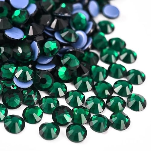 Rockreyoa 1440pcs Hotfix Strasssteine Glas Glitzersteine Kristall Glitzersteine Glas Runde Strasssteine Kleidung-Strasssteine Klar Strasssteine für Diamant Kleidung Schuhe Pinzette Dunkelgrün SS10 von Rockreyoa