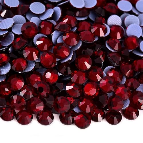 Rockreyoa 1440pcs Hotfix Strasssteine Glas Glitzersteine Kristall Glitzersteine Glas Runde Strasssteine Kleidung-Strasssteine Klar Strasssteine für Diamant Kleidung Schuhe Pinzette Dunkelrot SS10 von Rockreyoa