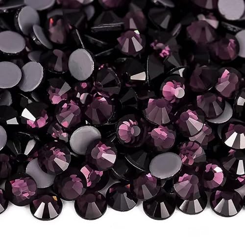 Rockreyoa 1440pcs Hotfix Strasssteine Glas Glitzersteine Kristall Glitzersteine Glas Runde Strasssteine Kleidung-Strasssteine Klar Strasssteine für Diamant Kleidung Schuhe Pinzette Dunkelviolett SS10 von Rockreyoa