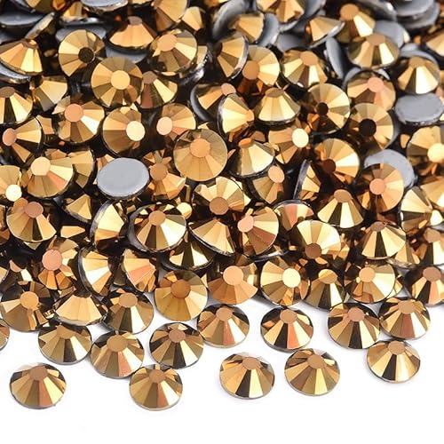 Rockreyoa 1440pcs Hotfix Strasssteine Glas Glitzersteine Kristall Glitzersteine Glas Runde Strasssteine Kleidung-Strasssteine Klar Strasssteine für Diamant Kleidung Schuhe Pinzette Gold SS10 von Rockreyoa