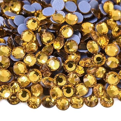 Rockreyoa 1440pcs Hotfix Strasssteine Glas Glitzersteine Kristall Glitzersteine Glas Runde Strasssteine Kleidung-Strasssteine Klar Strasssteine für Diamant Kleidung Schuhe Pinzette Goldgelb SS12 von Rockreyoa