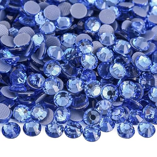 Rockreyoa 1440pcs Hotfix Strasssteine Glas Glitzersteine Kristall Glitzersteine Glas Runde Strasssteine Kleidung-Strasssteine Klar Strasssteine für Diamant Kleidung Schuhe Pinzette Hellblau SS10 von Rockreyoa