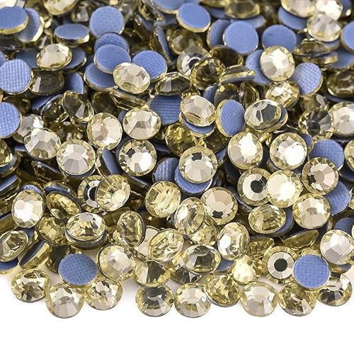 Rockreyoa 1440pcs Hotfix Strasssteine Glas Glitzersteine Kristall Glitzersteine Glas Runde Strasssteine Kleidung-Strasssteine Klar Strasssteine für Diamant Kleidung Schuhe Pinzette Hellgelb SS10 von Rockreyoa