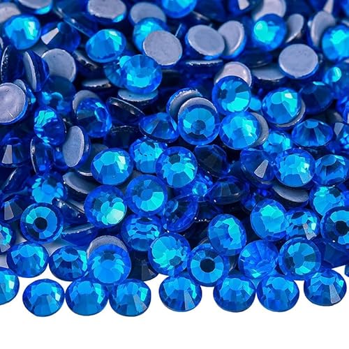 Rockreyoa 1440pcs Hotfix Strasssteine Glas Glitzersteine Kristall Glitzersteine Glas Runde Strasssteine Kleidung-Strasssteine Klar Strasssteine für Diamant Kleidung Schuhe Pinzette Kap-Blau SS10 von Rockreyoa