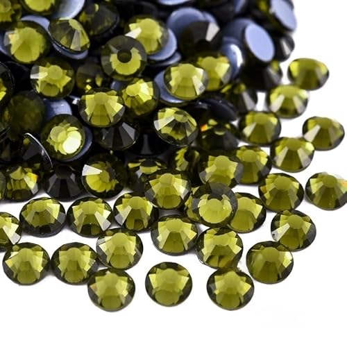 Rockreyoa 1440pcs Hotfix Strasssteine Glas Glitzersteine Kristall Glitzersteine Glas Runde Strasssteine Kleidung-Strasssteine Klar Strasssteine für Diamant Kleidung Schuhe Pinzette Olivgrün SS10 von Rockreyoa