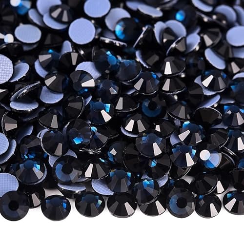 Rockreyoa 1440pcs Hotfix Strasssteine Glas Glitzersteine Kristall Glitzersteine Glas Runde Strasssteine Kleidung-Strasssteine Klar Strasssteine für Diamant Kleidung Schuhe Pinzette Tintenblau SS10 von Rockreyoa