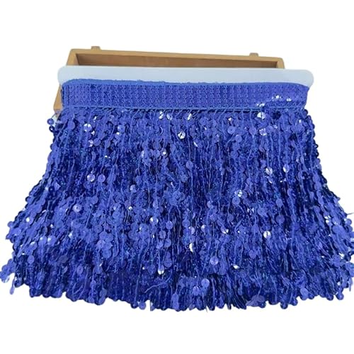 Rockreyoa 15cm Pailletten-Quastenbesatz Tanzfransen Spitzenfransen Bunte Fransenborte Taillenkette Quaste Fransenborte Geschnitten Quaste Deko Quaste Fransen Zierquaste Meterware Seeblau 1 Yard von Rockreyoa