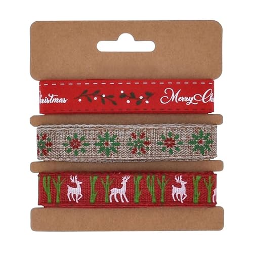 Rockreyoa 15mm Weihnachtsband Schleifenband Weihnachten Christmas Satin Ribbon Leinenband Geschenkband Grosgrain Stoffband Weihnachtsbaum Dekoband Schleifenband Zierband Verpackungsbänder #1 12m von Rockreyoa