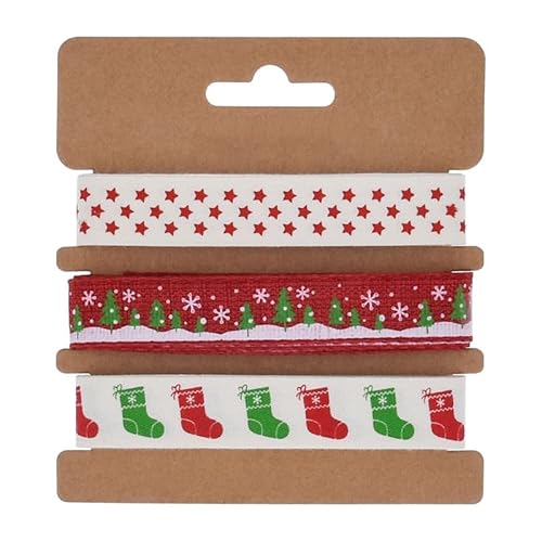 Rockreyoa 15mm Weihnachtsband Schleifenband Weihnachten Christmas Satin Ribbon Leinenband Geschenkband Grosgrain Stoffband Weihnachtsbaum Dekoband Schleifenband Zierband Verpackungsbänder #7 12m von Rockreyoa