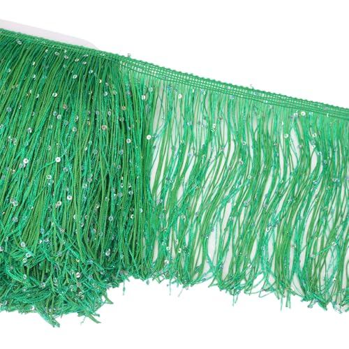 Rockreyoa 20 cm Pailletten-Fransen Breite Quaste Polyester-Fransen Spitzenfransen Quaste Fransenband Bunte Fransenborte Fransen Fransenborte Quaste Dekoborte Fransen Zierband Nähen Grasgrün 1 Yard von Rockreyoa