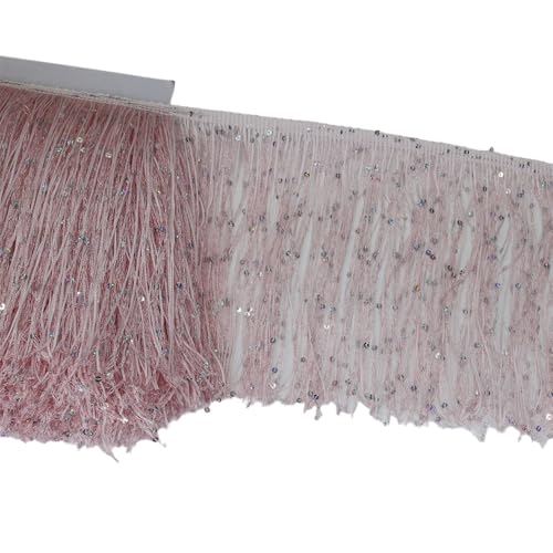 Rockreyoa 20 cm Pailletten-Fransen Breite Quaste Polyester-Fransen Spitzenfransen Quaste Fransenband Bunte Fransenborte Fransen Fransenborte Quaste Dekoborte Fransen Zierband Nähen Rosa 1 Yard von Rockreyoa