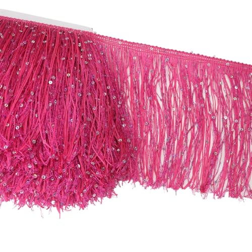 Rockreyoa 20 cm Pailletten-Fransen Breite Quaste Polyester-Fransen Spitzenfransen Quaste Fransenband Bunte Fransenborte Fransen Fransenborte Quaste Dekoborte Fransen Zierband Nähen Rose 1 Yard von Rockreyoa