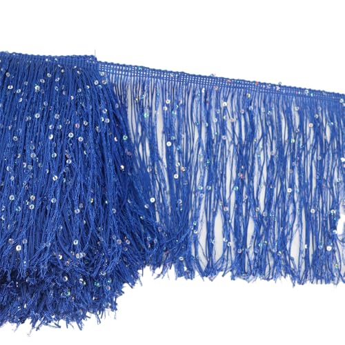 Rockreyoa 20 cm Pailletten-Fransen Breite Quaste Polyester-Fransen Spitzenfransen Quaste Fransenband Bunte Fransenborte Fransen Fransenborte Quaste Dekoborte Fransen Zierband Nähen Saphirblau 3 Yard von Rockreyoa