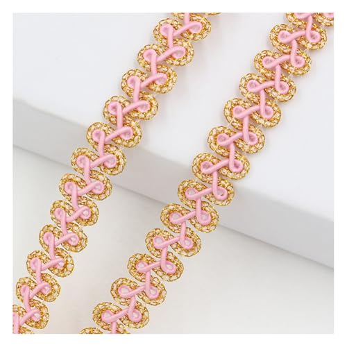 Rockreyoa 25 Yards x 12mm Metallic Braid Trim Bunt Geflochten Spitzenband Gewebtes Dekoband Kordelband Posamentenborte Decorative Stoffband für DIY Nähen Hochzeit Kostüm Schmuck Party Rosa von Rockreyoa