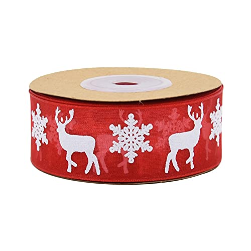 Rockreyoa 25mm Weihnachtsband Christmas Ribbon Geschenkband Weihnachten Schleifenband Schneeflocken Band Organzaband Breit Band Durchscheinendes Schleifenband Chiffonband Bedrucktes Farbband Rot 10m von Rockreyoa