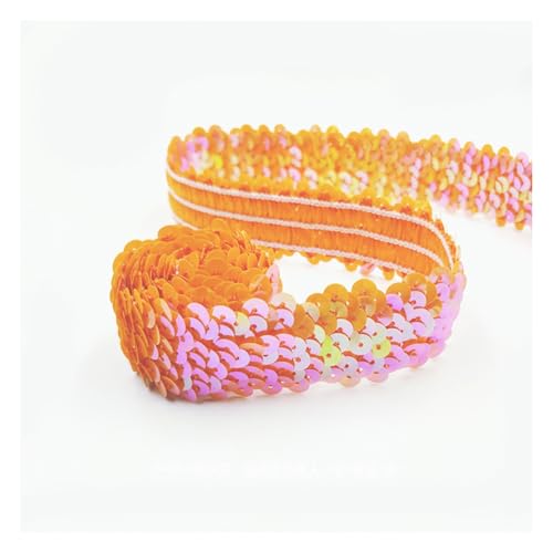 Rockreyoa 3cm Breite Paillettenband Glänzende Paillettenbesatz Bunt Geflochten Paillettenborte Glitzer Dekoband für DIY Nähen Kunsthandwerk Kleiderherstellung Tanzbekleidungen AB Orange 10 Yard von Rockreyoa