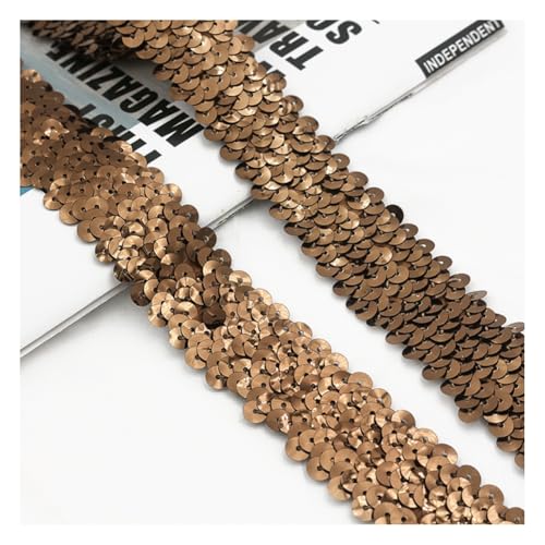 Rockreyoa 3cm Breite Paillettenband Glänzende Paillettenbesatz Bunt Geflochten Paillettenborte Glitzer Dekoband für DIY Nähen Kunsthandwerk Kleiderherstellung Tanzbekleidungen Braun 10 Yard von Rockreyoa