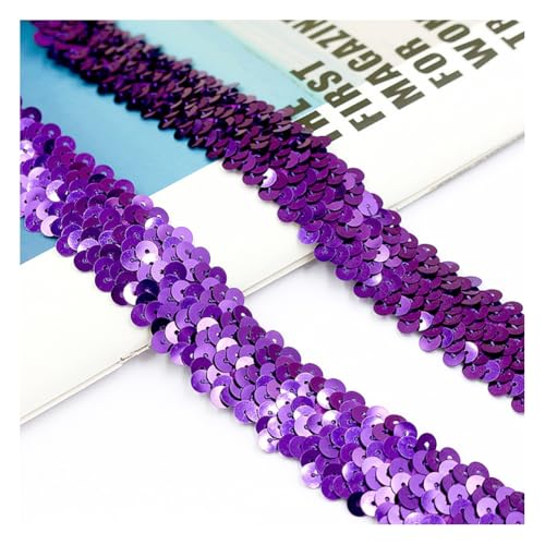 Rockreyoa 3cm Breite Paillettenband Glänzende Paillettenbesatz Bunt Geflochten Paillettenborte Glitzer Dekoband für DIY Nähen Kunsthandwerk Kleiderherstellung Tanzbekleidungen Lila 2 Yard von Rockreyoa