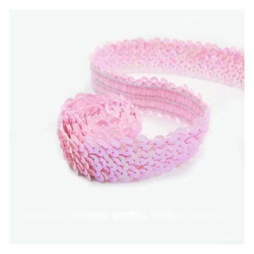 Rockreyoa 3cm Breite Paillettenband Glänzende Paillettenbesatz Bunt Geflochten Paillettenborte Glitzer Dekoband für DIY Nähen Kunsthandwerk Kleiderherstellung Tanzbekleidungen Rosa 2 Yard von Rockreyoa