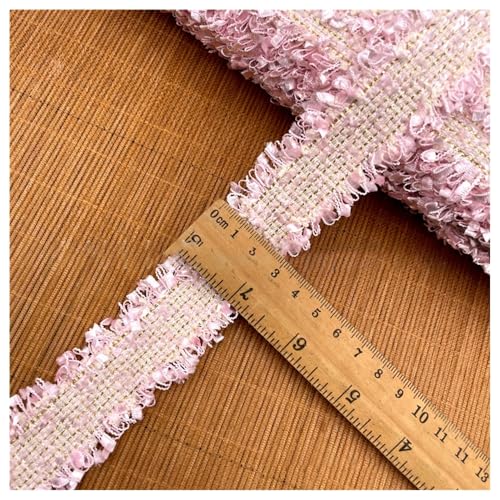 Rockreyoa 3cm Luxuriöses Tweed-Spitzenband Breites Band Stoffbesatz Quastenband Handgefertigtes Gewebtes Band Vintage Häkelband Gewebtes Dekoband Nähen Für Kostüm Nähen DIY Handwerk Rosa 10 Yards von Rockreyoa