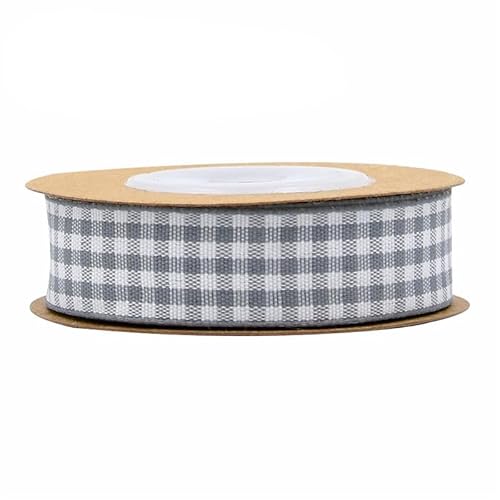 Rockreyoa 5m Kariertes Band Gingham Band Plaid Ribbon Gingham Band Karoband Gingham Trim Picknickband Weihnachtsband Geschenkband Dekoband Schleifenband Stoffband Verpackungsbänder Grau 10MM von Rockreyoa