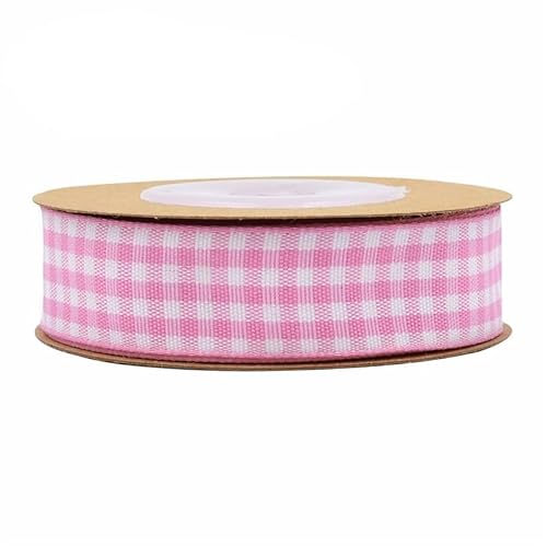 Rockreyoa 5m Kariertes Band Gingham Band Plaid Ribbon Gingham Band Karoband Gingham Trim Picknickband Weihnachtsband Geschenkband Dekoband Schleifenband Stoffband Verpackungsbänder Rosa 10MM von Rockreyoa