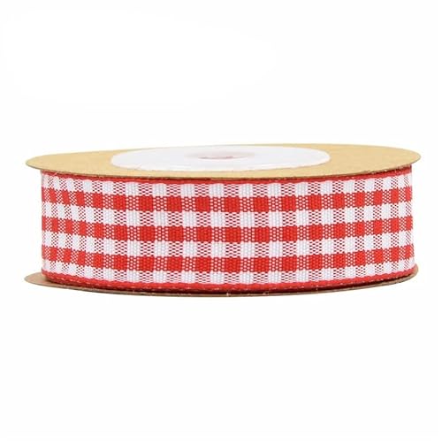 Rockreyoa 5m Kariertes Band Gingham Band Plaid Ribbon Gingham Band Karoband Gingham Trim Picknickband Weihnachtsband Geschenkband Dekoband Schleifenband Stoffband Verpackungsbänder Rot 25MM von Rockreyoa