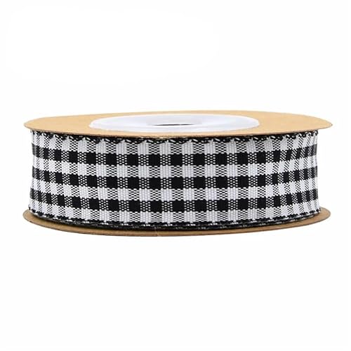 Rockreyoa 5m Kariertes Band Gingham Band Plaid Ribbon Gingham Band Karoband Gingham Trim Picknickband Weihnachtsband Geschenkband Dekoband Schleifenband Stoffband Verpackungsbänder Schwarz 10MM von Rockreyoa