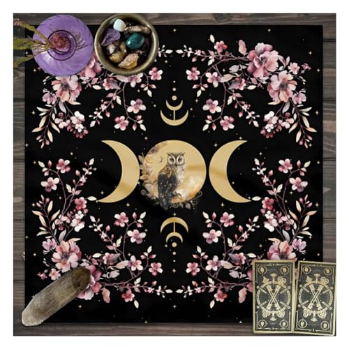 Rockreyoa Altartuch Tarot-Deck Tarotkarten Mond Phases Blumen Tischdecke Altardecke Quadratisch Altartuch Hexereizubehör Himmlisches Wandteppich Spiritueller Tischservietten für Homedeko 6# 49x49cm von Rockreyoa