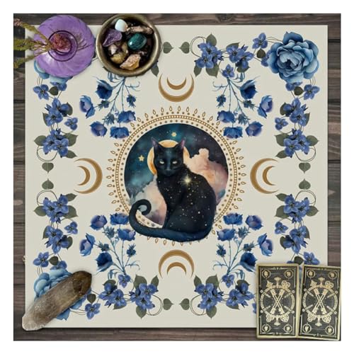 Rockreyoa Altartuch Tarot-Deck Tarotkarten Mond Phases Blumen Tischdecke Altardecke Quadratisch Altartuch Hexereizubehör Himmlisches Wandteppich Spiritueller Tischservietten für Homedeko 8# 75x75cm von Rockreyoa