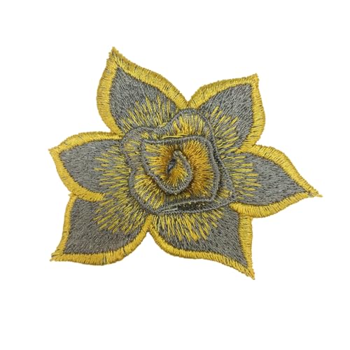 Rockreyoa Blume Patches Blumen-Applikation Florale Aufnäher Bügelflicken Applikationen Gestickte Blumenapplikation Aufbügler Patches Flicken Bügel Patches Stickerei-Aufnäher Für Hut Grau-gelb 30 Stück von Rockreyoa