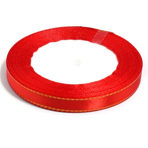 Rockreyoa Goldkante Satinband, 25 Yard, Dekoband Geschenkband Stoffband Bastelnband zum Basteln Geburtstagsgeschenke, Schleifen, Brautstrauß, Urlaubs und Party Dekoration Rot 1cm*25 Yard von Rockreyoa