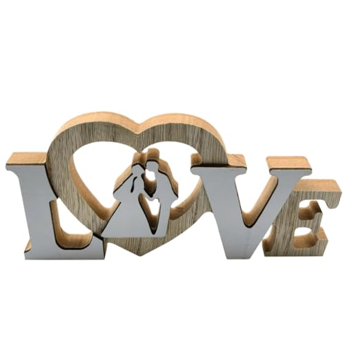 Rockreyoa Holz 3D-Buchstaben Wanddeko Desktop Ornament Moderner Schriftzug Aufsteller Love Liebe Love mit Herz Deko Aufsteller Holzstandfuss Tischdekoration Hochzeitsgeschenk Style 3 1 Stück von Rockreyoa