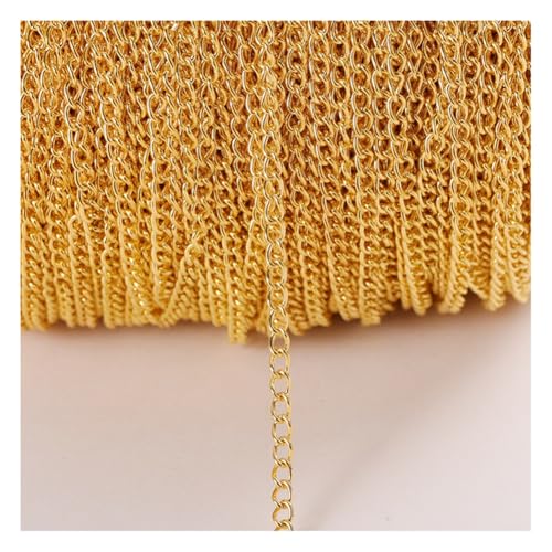 Rockreyoa Kabel Gliederkette DIY Chain Kettenband Schmuckkette Kette Meterware Gliederkette Verdrehte Ketten Panzerketten für Halsketten, Armbänder, Schmuck Zubehör Gold 2.5mm*12m von Rockreyoa