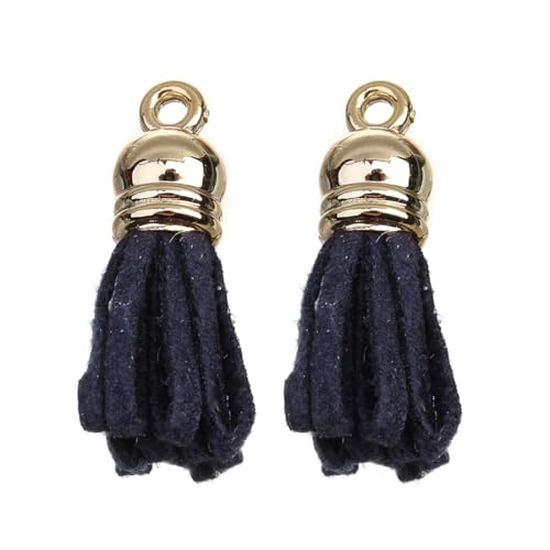 Rockreyoa Mini-Lederquasten-Anhänger Klein Wildleder Quaste Lederquasten-Anhänger mit Kappen Mini Tassel Anhänger Charm Bunt Quaste Leder Troddel Anhänger 29mm Für DIY Schmuck Navy 10 Stück von Rockreyoa