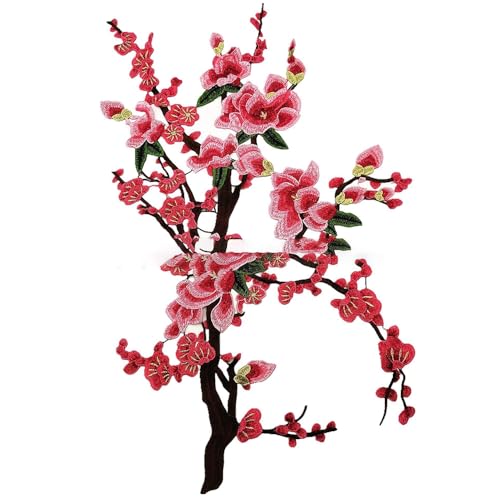 Rockreyoa Pflaumenblüten-Aufnäher Blume Applique Bügel Patches Gestickter Blumenaufnäher Aufbügler Patches Flicken Bügelflicken Applikationen Stickerei-Aufnäher Für Jacken Cheongsam Rosa 2 Stück von Rockreyoa