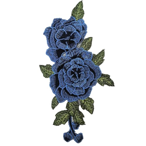 Rockreyoa Rose Blume Bestickte Aufnäher Retro-Stickerei-Rosen-Patches 3D Rosen Patch Stylische Applikation Aufbügler Bestickte Bügelbild Aufnäher Blume Stickerei Patch Für Kleid Blau (Rechts) 30 Stück von Rockreyoa