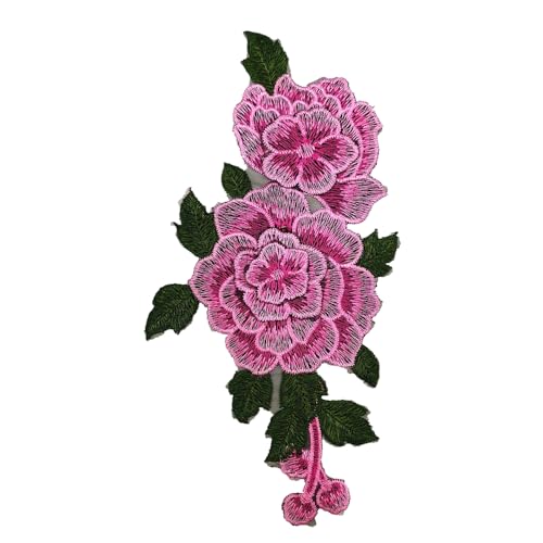 Rockreyoa Rose Blume Bestickte Aufnäher Retro-Stickerei-Rosen-Patches 3D Rosen Patch Stylische Applikation Aufbügler Bestickte Bügelbild Aufnäher Blume Stickerei Patch Für Kleid Pink (Links) 10 Stück von Rockreyoa