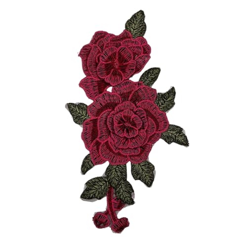 Rockreyoa Rose Blume Bestickte Aufnäher Retro-Stickerei-Rosen-Patches 3D Rosen Patch Stylische Applikation Aufbügler Bestickte Bügelbild Aufnäher Blume Stickerei Patch Für Kleid Rosa (Rechts) 30 Stück von Rockreyoa