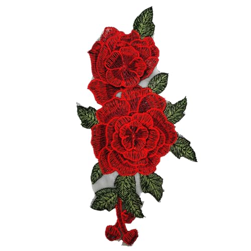 Rockreyoa Rose Blume Bestickte Aufnäher Retro-Stickerei-Rosen-Patches 3D Rosen Patch Stylische Applikation Aufbügler Bestickte Bügelbild Aufnäher Blume Stickerei Patch Für Kleid Rot (Rechts) 30 Stück von Rockreyoa