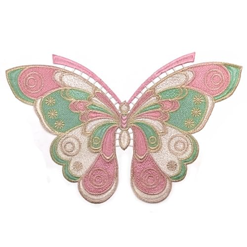 Rockreyoa Schmetterling Patches Bestickt Aufnäher Stickerei Applikation zum Aufnähen Häkelspitze Patch Dekorative Applique Flicken für Basteln Taschen Kleidung Tischtuch Dekorieren Rosa von Rockreyoa