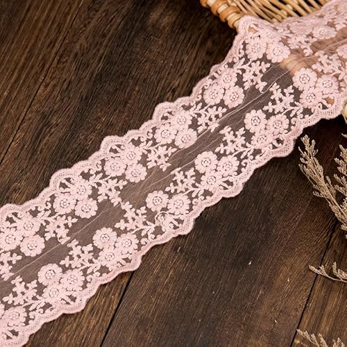 Rockreyoa Stickerei-Spitzenborte Baumwollspitze Vintage Häkelband Breite Spitzenstoff Dekoband Spitzenband Zierband Lace Ribbon für Nähen Handwerk Deko Kleidung Unterwäsche 11cm Rosa 15 Yard von Rockreyoa