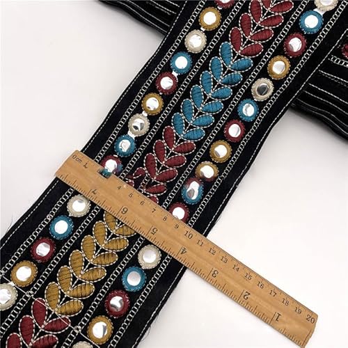 Rockreyoa Vintage Jacquard-Band Boho Bestickter Bortenstoff Blumen Besticktes Band Gewebter Blumen-Bordürenstoff Ethnischer Stickerei Spitzenborte Jacquard Ribbon Trim Schwarz (11cm) 10 Yards von Rockreyoa