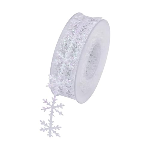 Rockreyoa Weihnachtsbänder Schleifenband Weihnachten Christmas Satin Ribbon Schneeflocke Band Spitzenband Glitzer Schneeflockenband Geschenkband Satinband Dekorative Bänder Seidenband 25mm*10m Weiß von Rockreyoa