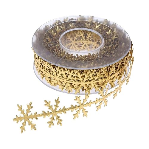 Rockreyoa Weihnachtsbänder Schleifenband Weihnachten Christmas Satin Ribbon Schneeflocke Band Spitzenband Glitzer Schneeflockenband Geschenkband Satinband Dekorative Bänder Seidenband 25mm*10m Gold von Rockreyoa