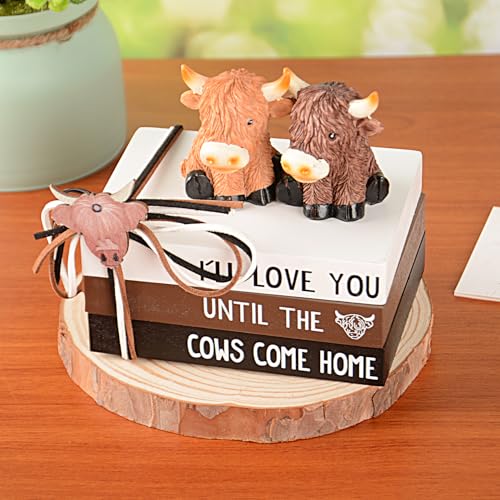 6 Stück Highland Cow Decor, Highland Cow Gifts Mini Holz Buchstapel Tischdekorationen Kuh Wohnkultur Bauernhaus Western Decor Highland Cow Tier Tablett Dekor Tisch Mittelstück für Party Küche Zimmer von Rodeo windㅤ