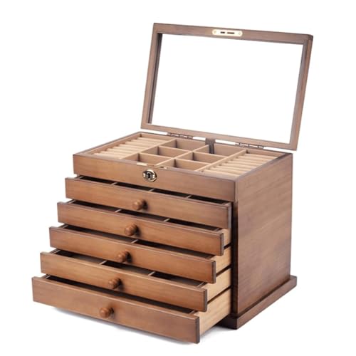 Roedax Schmuckkästchen, solild Holz-Schmuckschatulle, 6 Schichten, Schmuckkoffer mit Spiegel und Schloss für Schmuck, Uhren, Halsketten, Schmuck-Organizer, Box tragbar von Roedax